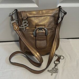 B. Makowsky Metallic Gold Y2K Slouchy Satchel/Crossbody Shoulder Bag & Keychain